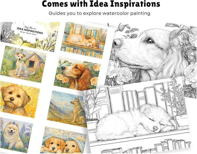 Artwink Watercolor Coloring Cards – Dog Theme, 15 Sheets (5x7 Inches, 300gsm), Works with Watercolor, Colored Pencils, or Markers, Great for Coloring Book Lovers & Watercolor Painting Practice