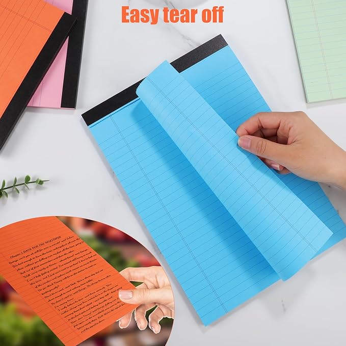 8 Pack Colored Legal Pads, Totally 400 Sheets Legal Pads 8 x 11.5inch College Ruled Writing Pads Wide Ruled Paper for Office, School, College, Professional
