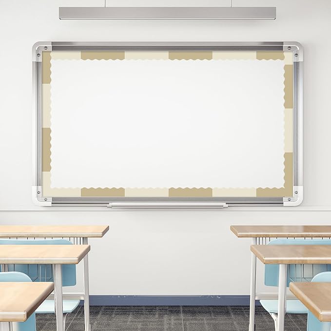 Whaline 65.6ft Back to School Nude Sage Green Bulletin Board Borders 4 Rolls Milky White Brown Green Die-Cut Board Trim for Classroom Office Chalkboard Wall Decor