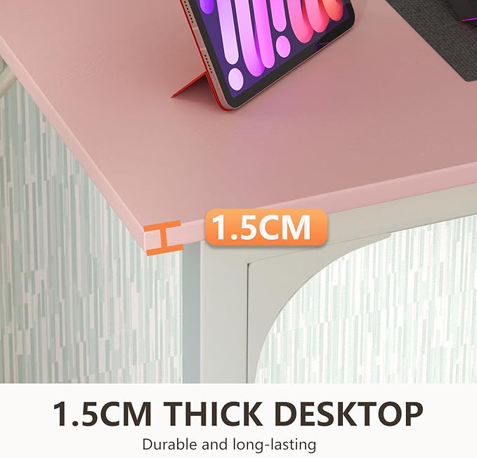 BestOffice Computer Desk,Home Office Desk, Modern Simple Style for Home Office Study Writing (Pink, 32 Inch)