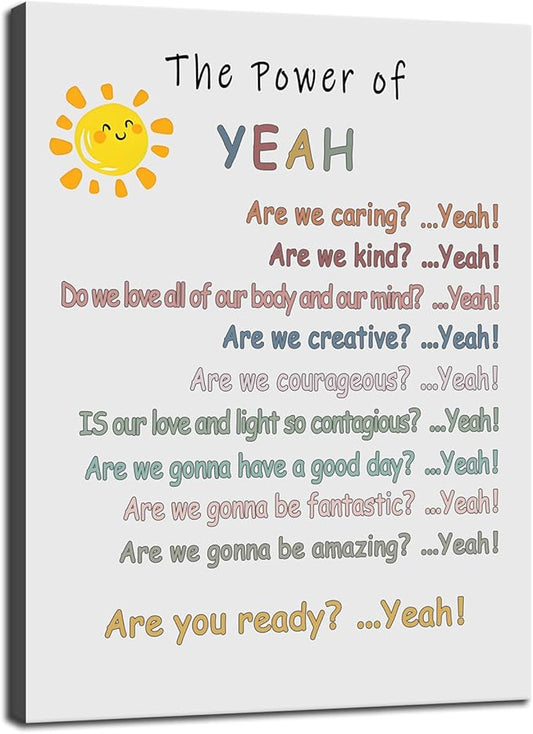 WYJDFART “The Power of Yeah” Inspirational Wall Decor Positive Psychological Suggestion Motivational Wall Art for Home Kid's Bedroom School Psychotherapy Room Framed Ready to Hang [18" W X 24" H]