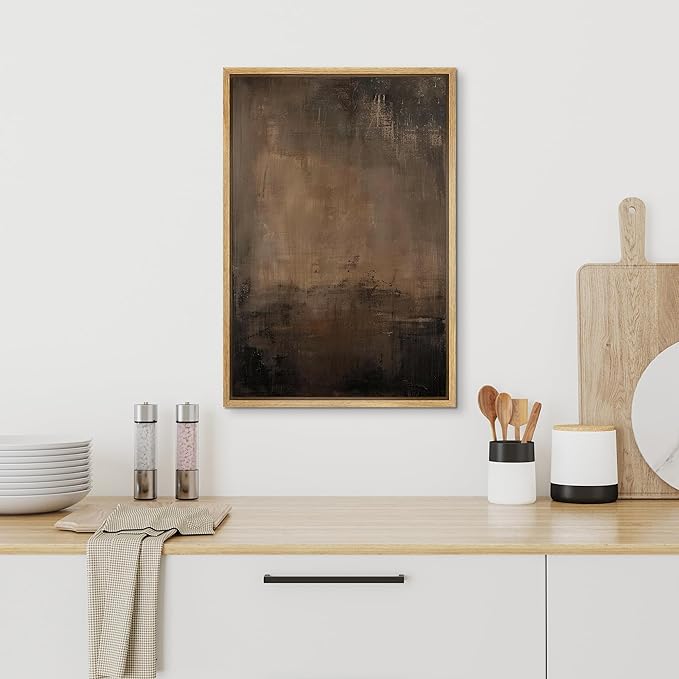 SIGNFORD Framed Canvas Print Wall Art Abstract Earthy Tones Rustic Neutral Illustrations Modern Art Decorative Bohemian Relax/Calm for Living Room, Bedroom, Office - 16"x24" Natural