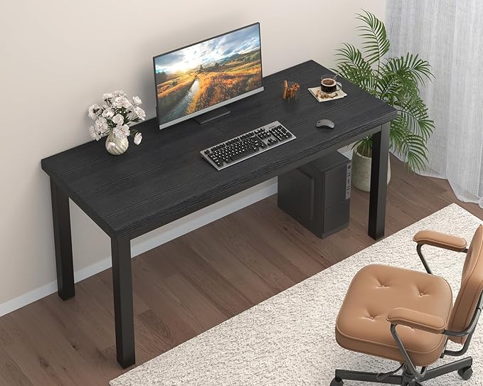 Modern Simple Table with Thick Tabletop, 47 Inch Small Computer Desk, Gaming Desk with Adjustable Feet, Study Writing Table for Home Office Work, Black
