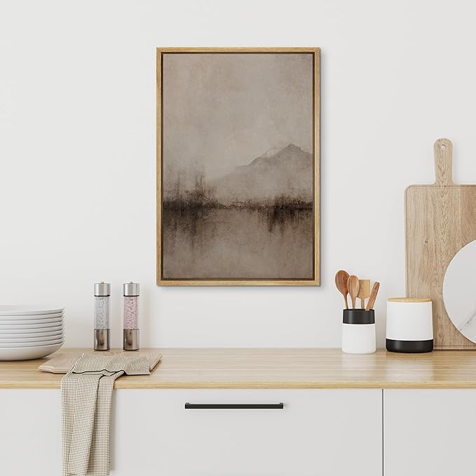 SIGNFORD Framed Canvas Print Wall Art Vintage Sepia Mountain Landscape Illustrations Minimalism Chic Relax/Calm Multicolor Warm for Living Room, Bedroom, Office - 24"x36" Natural