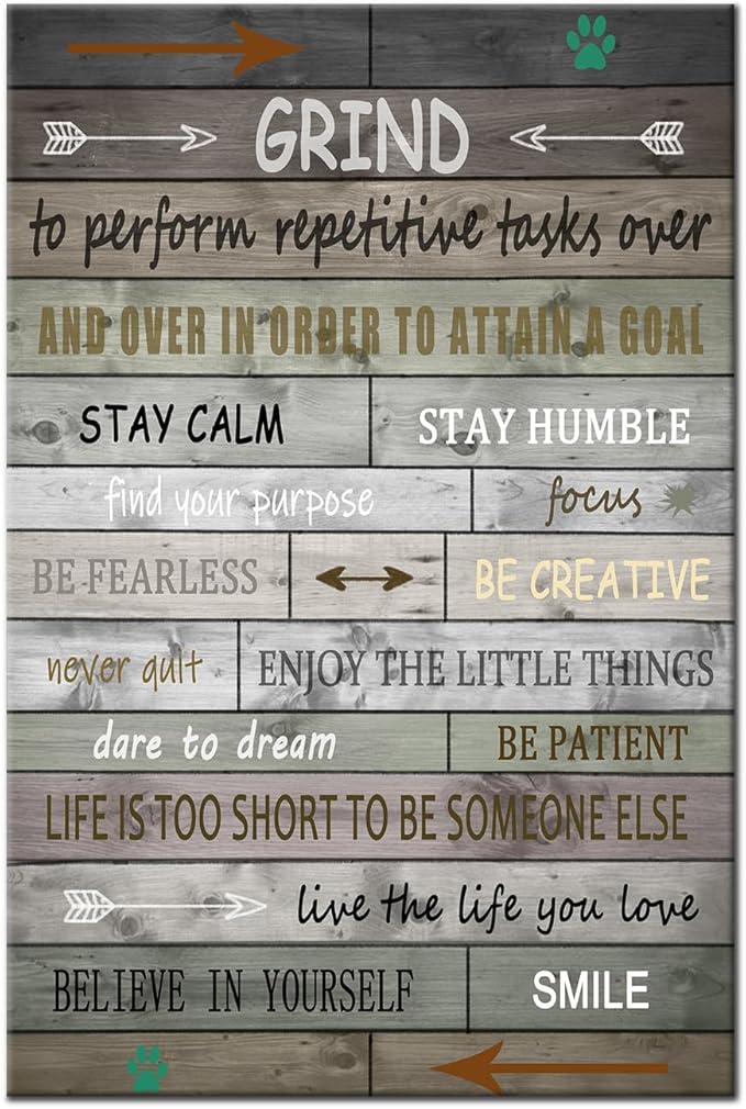 Grind Inspirational Wall Art Motivational Office Decor Positive Poster Printed on Canvas Entrepreneur Quote Painting Picture for Home Bedroom Living Room Wall Decoration Ready to Hang [24''Wx36''H]