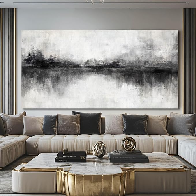Artexist Canvas Prints Wall Art for Living Room Black Abstract Art Wall Decor Grey Pictures Wall Painting for Bedroom Office Artwork 29"x 58" Home Decor