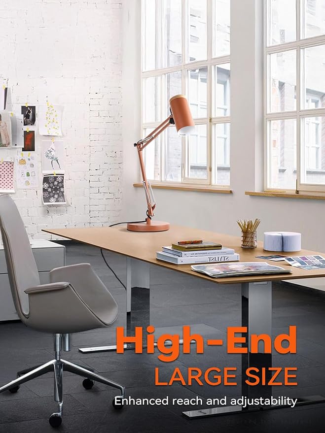 TORCHSTAR Tall Swing Arm Desk Lamp with Wooden Accent, Adjustable Large Size Max Height 31", E26 Base Metal Task Lamp, Office Desktop Lamp with On/Off Switch, for Reading, Study, Workbench, Orange