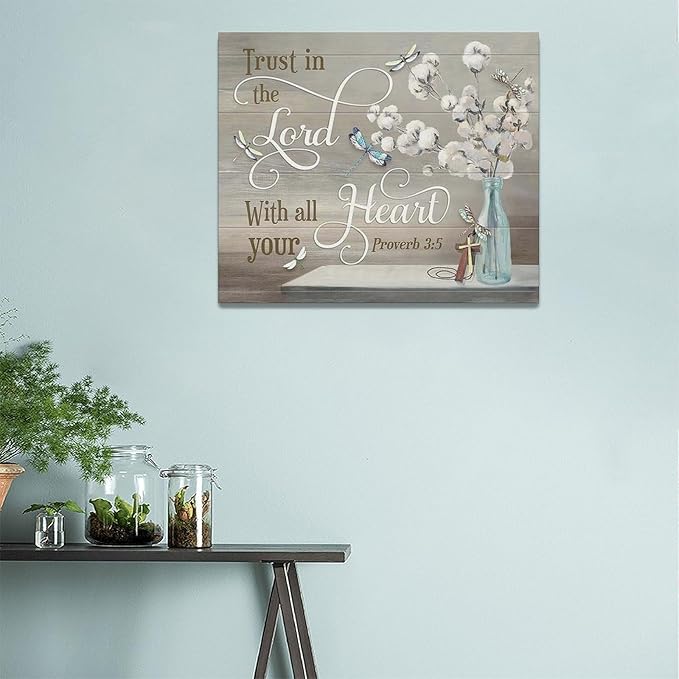 Christian Bible Verse Wall Art Religious Pictures Wall Decor Scripture Canvas Farmhouse Cotton Painting Modern Decoration Artwork for Bathroom Living Room Bedroom Office Framed 24"x20"