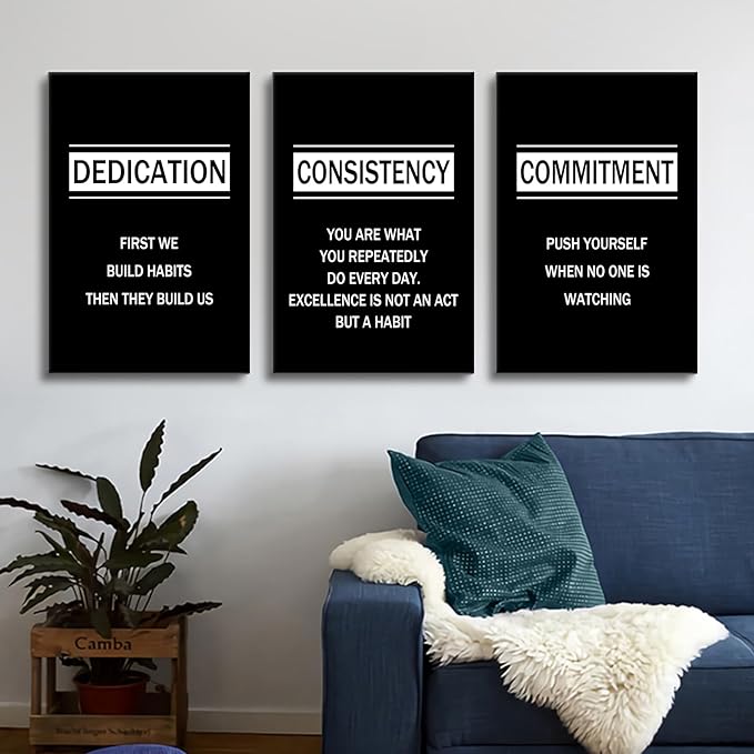 Inspirational Canvas Posters Print Wall Art 3 Pieces Motivational Success Quotes Positive Signs Picture Painting Artwork for Office Modern Home Bedroom Teens Room Stretched and Framed [48''Hx24''W]