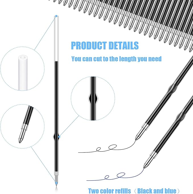 Outus 60 Pieces 0.7 mm Retractable Pen Refills Replacement Ballpoint Pen Refills Black and Blue Ink Pen Refills for Retractable Pen Office School Supplies, 107 mm in Length