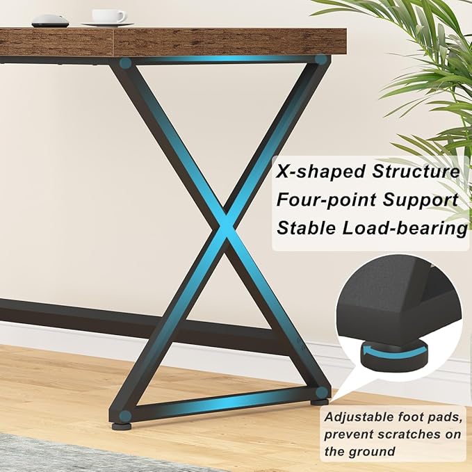 IBF 55 inch Computer Desk, Farmhouse Home Office Desk, Industrial Wood Metal Legs Work Desk for Writing Study, Vintage Minimalist Laptop Executive Workstation PC Gaming Table in Bedroom, Rustic Brown