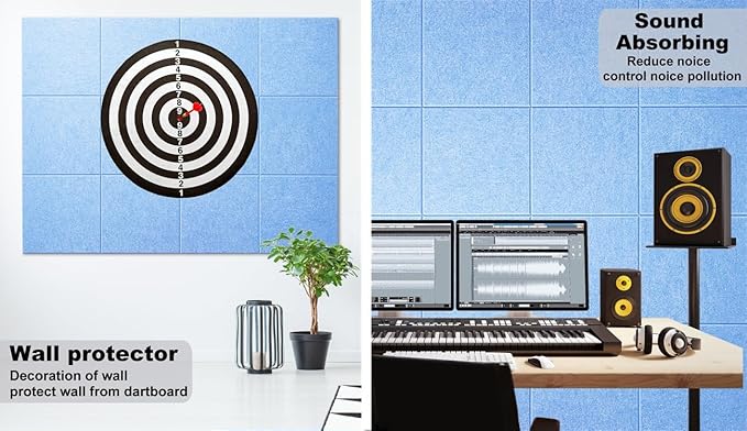 Felt Wall Tiles Bulletin Board Large Cork Board Alternative 6 Pack 11.81”x11.81”x0.47” Felt Pin Board Tack Board with Safe Removable Adhesive Tabs for Home Office School 36x24 (Light Blue)