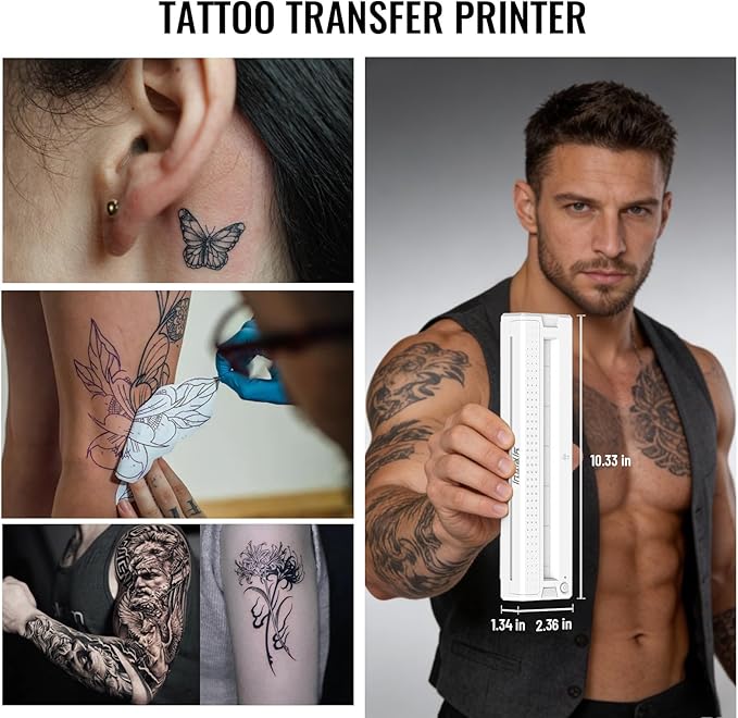2026 New 2 in 1 Tattoo Stencil & Document Printer, Wireless Bluetooth Thermal Printer - HD Fast Transfer, Portable Easy-to-Use for Tattoo Artists/Shops, Travel, Home, Office - White