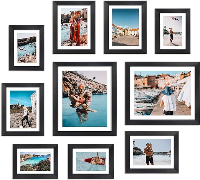 Giftgarden Multi Black Picture Frames with Mat for Multiple Sizes Photos, Four 4x6, Four 5x7, Two 8x10 for Gallery Photo Frame Collage Wall or Tabletop Display, Assortment Pack of 10