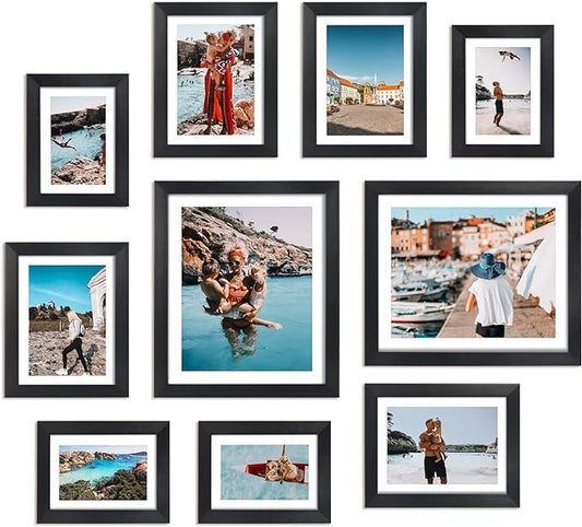 Giftgarden Multi Black Picture Frames with Mat for Multiple Sizes Photos, Four 4x6, Four 5x7, Two 8x10 for Gallery Photo Frame Collage Wall or Tabletop Display, Assortment Pack of 10