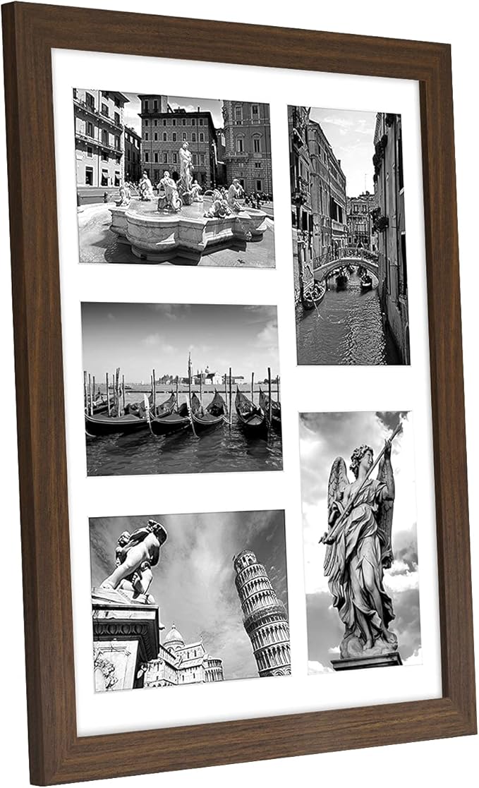 Americanflat 4x6 Collage Picture Frame with Shatter-Resistant Glass - Fits Five 4x6 Photos or Use as One 11x14 Picture Frame - Signature Collection - Collage Frames for Wall Display - Walnut