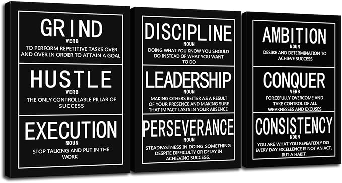 Inspirational Canvas Wall Art 3 Pieces Motivational Painting Inspiring Entrepreneur Quotes Poster Pictures Print Office Wall Decor Artwork for Bedroom Wooden Framed Ready to Hang[60''Wx 28''H]