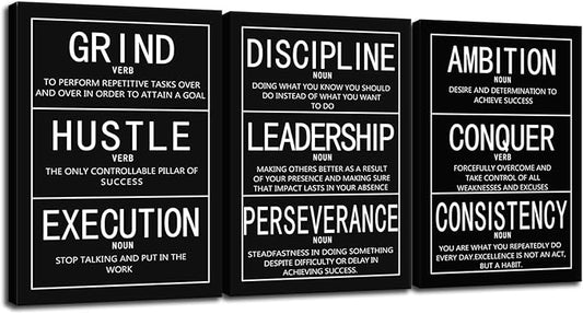 Inspirational Canvas Wall Art 3 Pieces Motivational Painting Inspiring Entrepreneur Quotes Poster Pictures Print Office Wall Decor Artwork for Bedroom Wooden Framed Ready to Hang[60''Wx 28''H]