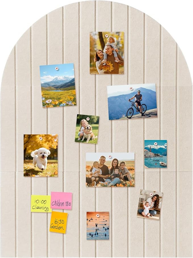 Arched Felt Bulletin Board, 31.5"x24" - Modern Fabric Pin Board for Office & Home Wall, Upgraded Adhesive, Damage-Free Installation, Reusable Wall Organizer for Notes, Photos Reminders (Dark Camel)