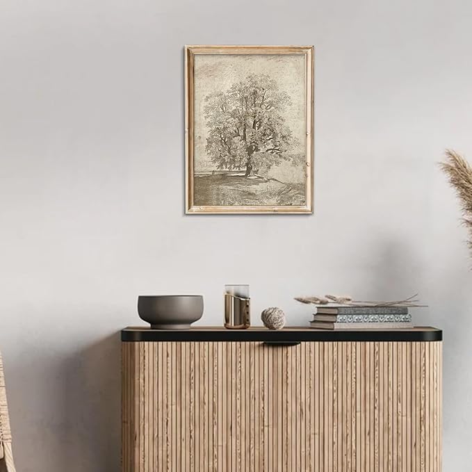 uniro Neutral Etching Vintage Tree Sketch Print, Tree Canvas Wall Art, Antique Rustic Home Decor, Landscape Wilderness Fine Drawing Painting Art Decorative Country/Farmhouse for Living Room, Bedroom, Bathroom Decor( 8" x 10"-UNFRAMED)