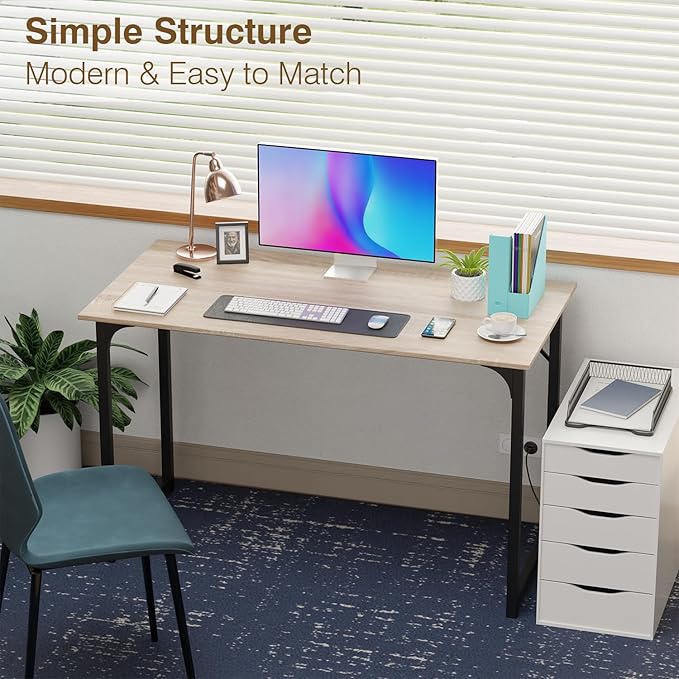 FDW 47 inches Computer Desk/Home Office Desk/Writing Study Table/Modern Simple Style PC Desk with Metal Frame,Nature