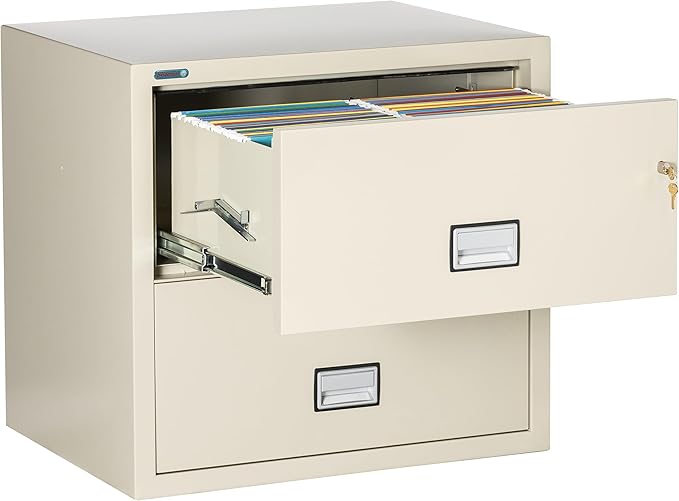 31 inch Wide 2-Drawer Lateral Fireproof File Cabinet – Legal and Letter Size Filing – Key Lock – Water Resistant – Fire Safe and Impact Rated – Putty Finish – Model LAT2W31P