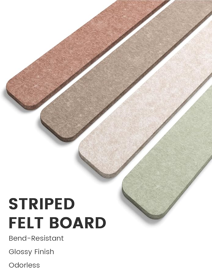 Fluxynara Cork Board Alternative Felt Strip Board 8-Pack 13"x2", Office Pin Board with 50 Push Pins, Adhesive Install for Bedroom Door & Home Office(Boho)