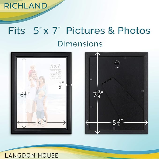 Langdon House 5x7 Black Picture Frame - Distinguished Edging for Classic Style - Richland Collection