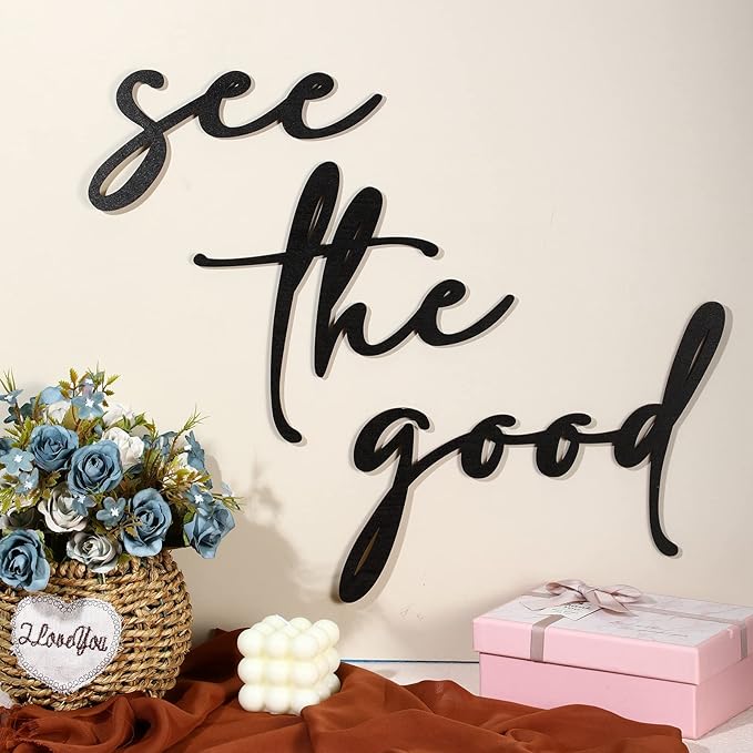 Unittype 3 Pcs Inspirational Wall Art Black See The Good Walls Art Mental Health Office Wall Decor Boho Rustic Modern Wood Motivational Walls Decals for Living Room Kitchen Bedroom
