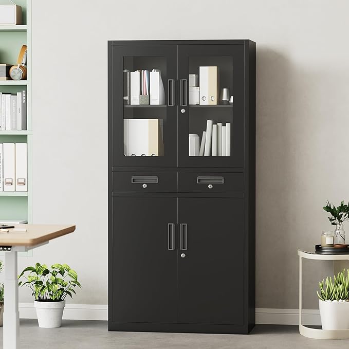 Metal Garage Storage Cabinet 72" with Locking Doors & 2 Drawers, Heavy Duty Mobile Tool Organizer with 3 Adjustable Shelves, File Cabinet for Home, Office, Workshop, Rolling Locker