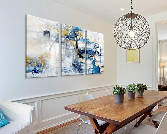 GIFTTWART Abstract Blue and Gold Wall Art – Extra Large Canvas for Living Room, Bedroom, Kitchen, Dining Room, Office Decor