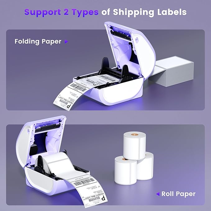Phomemo D520BT Bluetooth Thermal Label Printer, 4X6 Wireless Shipping Label Printer Build-in Holder, Thermal Label Maker for Shipping Package, Compatible with Amazon, USPS, Shopify, Purple