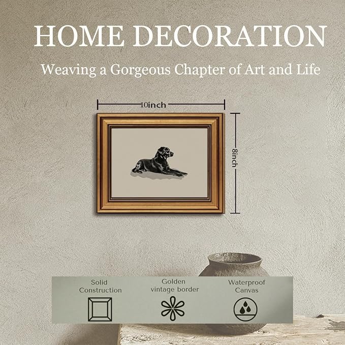 Gold Framed Wall Art Vintage Canvas Wall Art Black Dog Animals Artwork Prints Picture for Living Room Bedroom Farmhouse Bathroom Office Decor, 8x10
