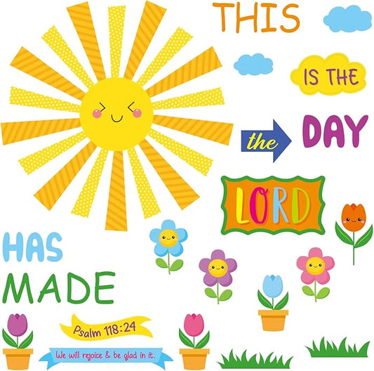 150 Pcs Spring Christian Bulletin Board Set Sunday School Bulletin Board Inspired Religious Classroom Decoration for Teacher Sunday School VBS Bible Church Summer Wall Decor(Bright Colors)