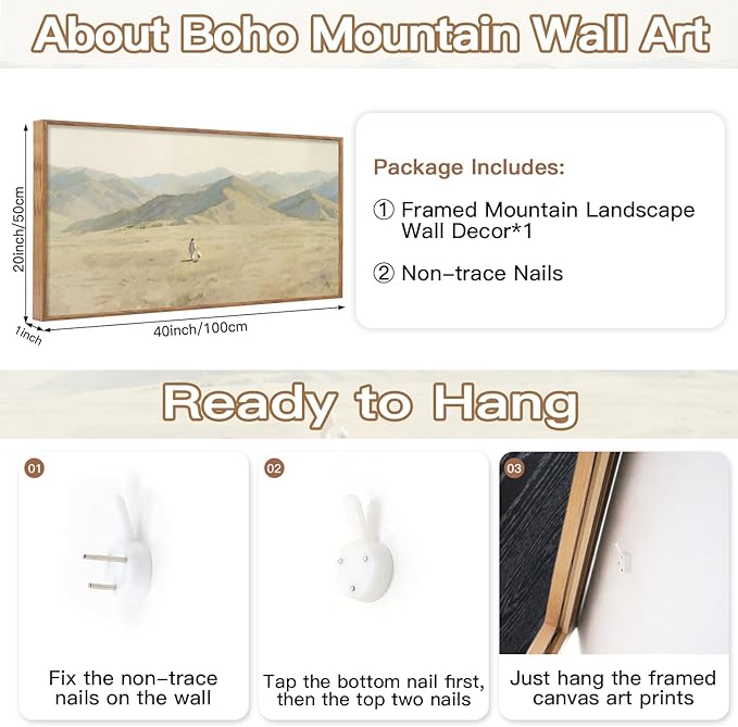 CHDITB Jesus Leaves The 99 Parable of The Lost Sheep Framed Canvas Wall Art(40"x20"), Boho Mountain Nature Landscape Artwork Prints, Large Religious Christian Bible Story Faith LDS Gift Decor for Home Office Bedroom