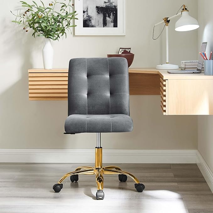 Modway Prim Armless Performance Velvet Office Chair in Gold Gray