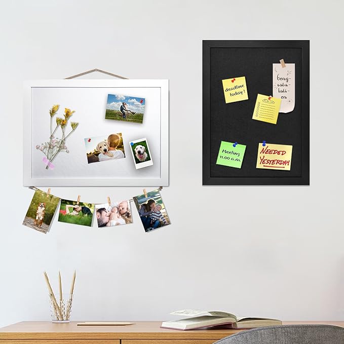 15"x11" White Bulletin Board Cork Board with Felt, 15"x11" Small Display Pin Board Vision Board for Walls, Jewelry, Notes, Collection, Photos, Office, Wood Framed(White) & Felt(White), 1pc