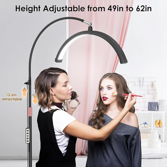 Half Moon Light for Lash Tech, Flexible Lash Lamp with Phone Holder for Eyelash Nail Art Tattoos Skincare, LED Floor Lamp Esthetician Light with 5 Color Temperatures & Brightness Setting