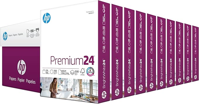 HP Papers | 8.5 x 11 Paper | Premium 24 lb | 10 Ream Case - 5000 Sheets | 100 Bright | Made in USA - FSC Certified | 112400C