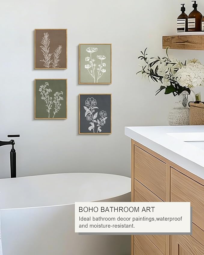Drsoum Vintage Botanical Wall Art Framed Boho Wall Decor Wooded Minimalist Plant Print Modern Rustic Farmhouse Home Kitchen 8x10inx6pcs