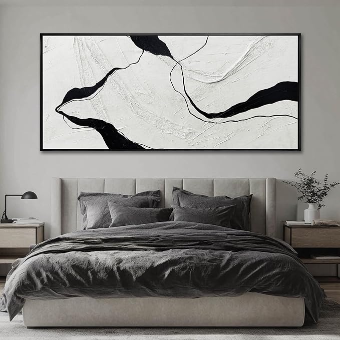 MLART99 Abstract Black and White Textured Canvas Minimalist Wall Art Modern Monochrome Painting - 32x70 Inch Contemporary Decor for Living Room Entryway