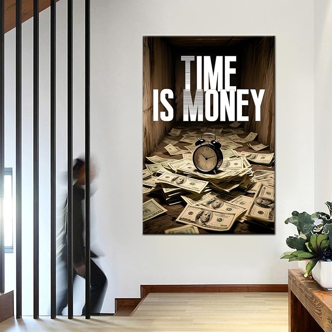 Time is Money Motivational Wall Art on Canvas Poster Print Inspirational Positive Entrepreneur Quotes Picture Painting for Modern Home Living Room Office Workplace Wall Decor Artwork [24''Wx36''H]