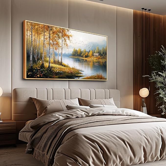 ERQINHUA Canvas Wall Art For Living Room Large Wall Decor For Bedroom Forest Landscape Painting Lakeside Watercolour Home Decorations Picture Office Farmhouse Ready To Hang Wood Framed 30x60 Inches