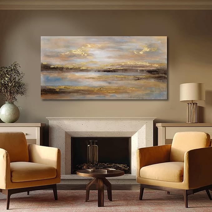 NBAODAN Abstract Wall Art for Living Room Gold and Orange Wall Decor for Living Room Large Neutral Art Pictures Modern Artwork 29x58 Inch Bedroom Dining Room Decorations