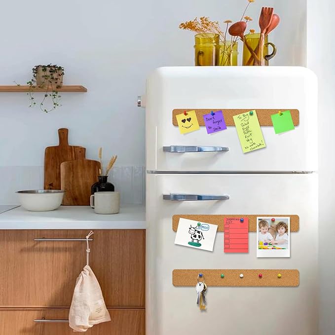 Cork Strips for Walls, 3Pcs Self Adhesive Cork Board for Office with 20 Pushpins for Paste Notes, Photos, Earrings, Necklaces, Mini Cork Board for Desk