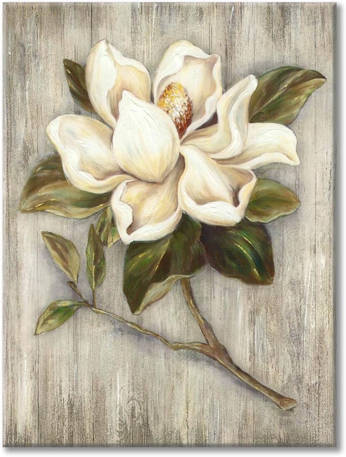 UTOP-art Floral Canvas Wall Art Painting White Rose Flower Green Leaves Hand Painted Texture Picture Artwork For Bedroom plant wall decor Bathroom Walls (18'' x 24'' x 1 Panel)