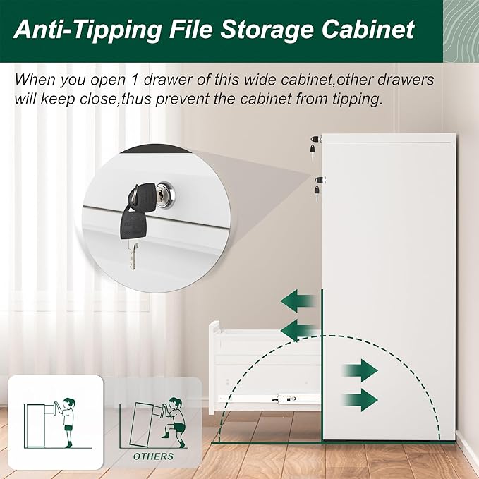 Superday 3 Drawer File Cabinets, 18” D Vertical File Cabinet with Lock, Locking Filing Cabinet for Home Office, White Metal Filing Cabinets for Hanging Letter/Legal Folders, Easy Assemble