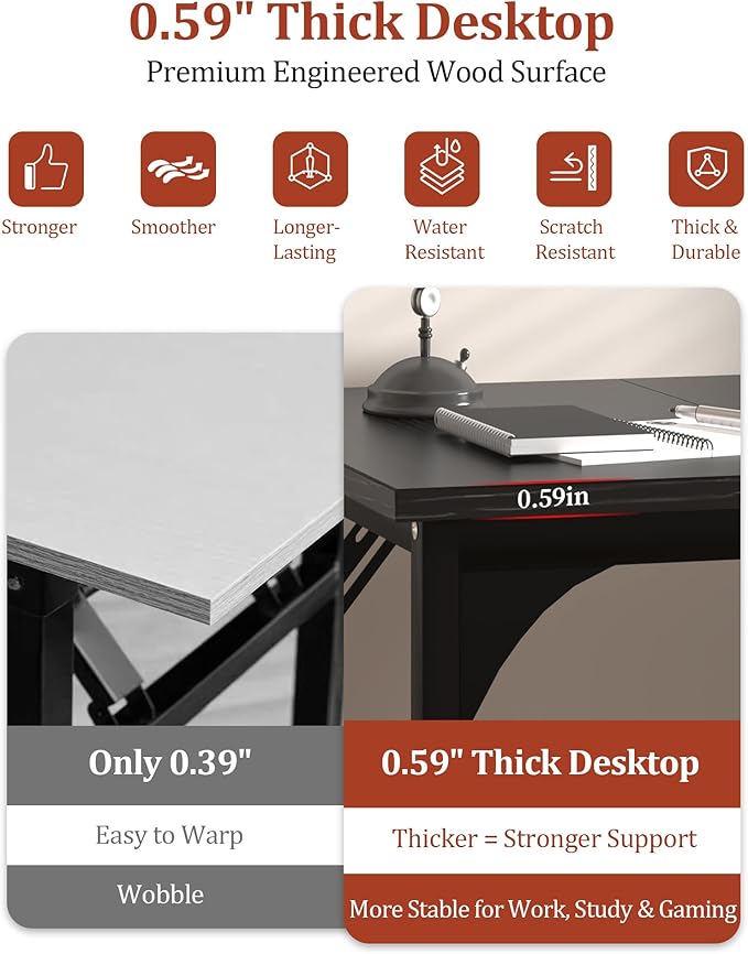 Computer Desk, 47.2" Office Desk, Extra Wide 23.62” Deep Desktop, 0.59” Thick Heavy-Duty Home Office Desks, Office Table with Steel Frame, Modern Wood PC Desk for Bedroom Study Writing Gaming Work