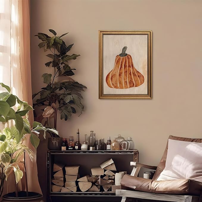 Gold Framed Wall Art Vintage Canvas Wall Art Japandi Pumpkin Fruits Artwork Prints Picture for Living Room Bedroom Farmhouse Bathroom Office Decor, 12x16