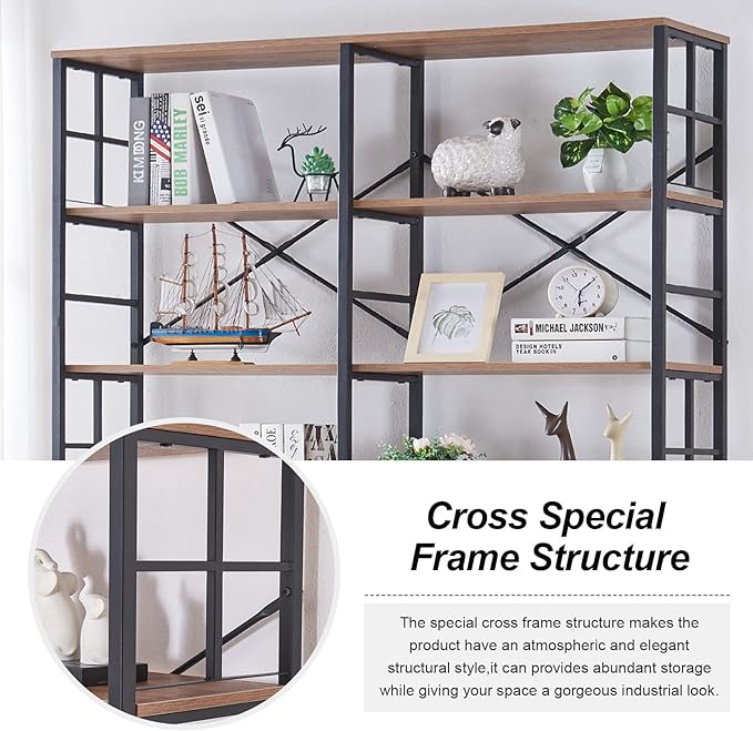 HOMISSUE Bookshelf, Industrial Double Wide 7-Tier Bookshelves, 84" Tall Bookcase with Open Shelves, Heavy Duty Bookcases with Storage for Living Room Home Office, Rustic Brown